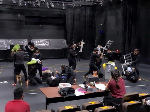 The students rehearsing a scene where the demons wreak havoc in the flat. Photo taken on 6 Oct 2020.