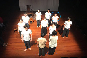 Juliana (circled) performing in "Family" (2016) by the Second Breakfast Company.