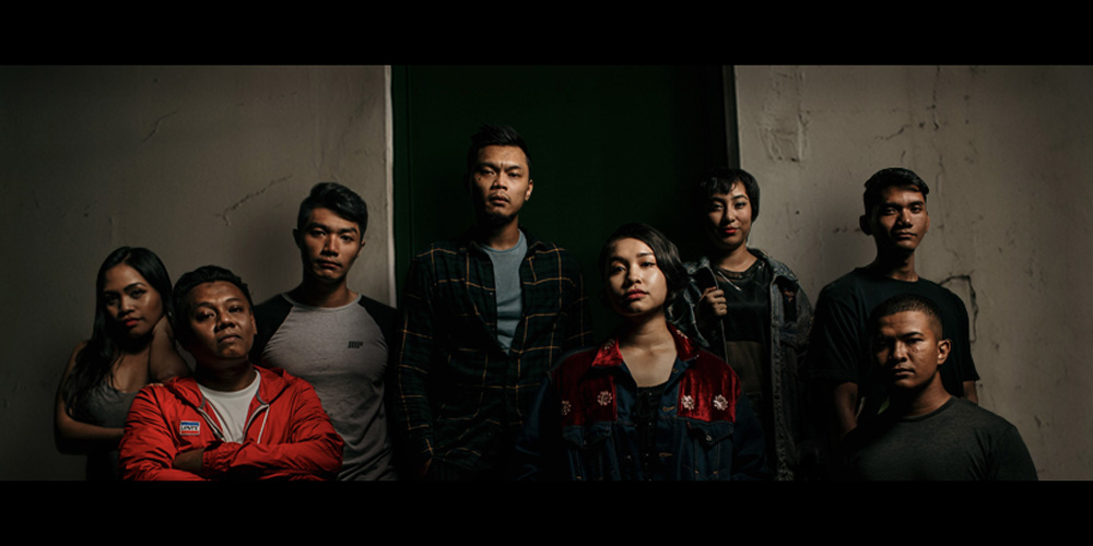 The cast of Rumah Dayak. From left: Rusydina Afiqah, Uddyn J, Yamin Yusof, Al-Matin Yatim, Farah Lola, Tysha Khan, Yamin Yusof Ali Mazrin. Photo: Rupa co.lab